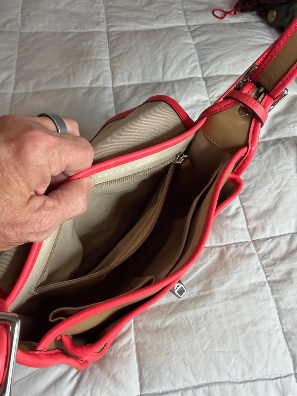 Coach Beige and Pink Trim Crossbody Bag
